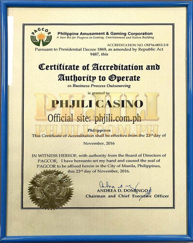 Certificate PHJILI from PACOR